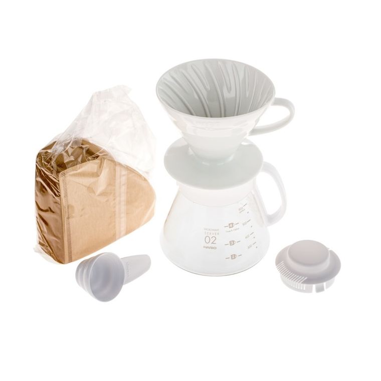 Hario, zestaw V60 Dripper & Pot White, drip + serwer + filtry