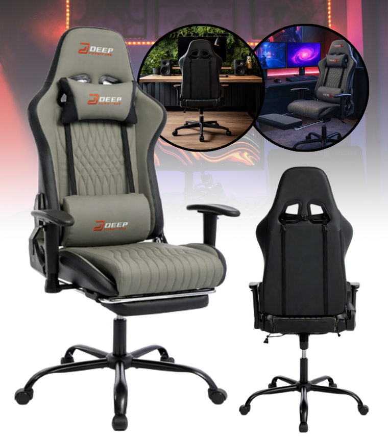 Hedo, fotel gamingowy z podnóżkiem, szary