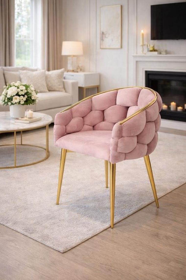 Hedo, Glamour, krzesło welurowe, złote nogi, różowe