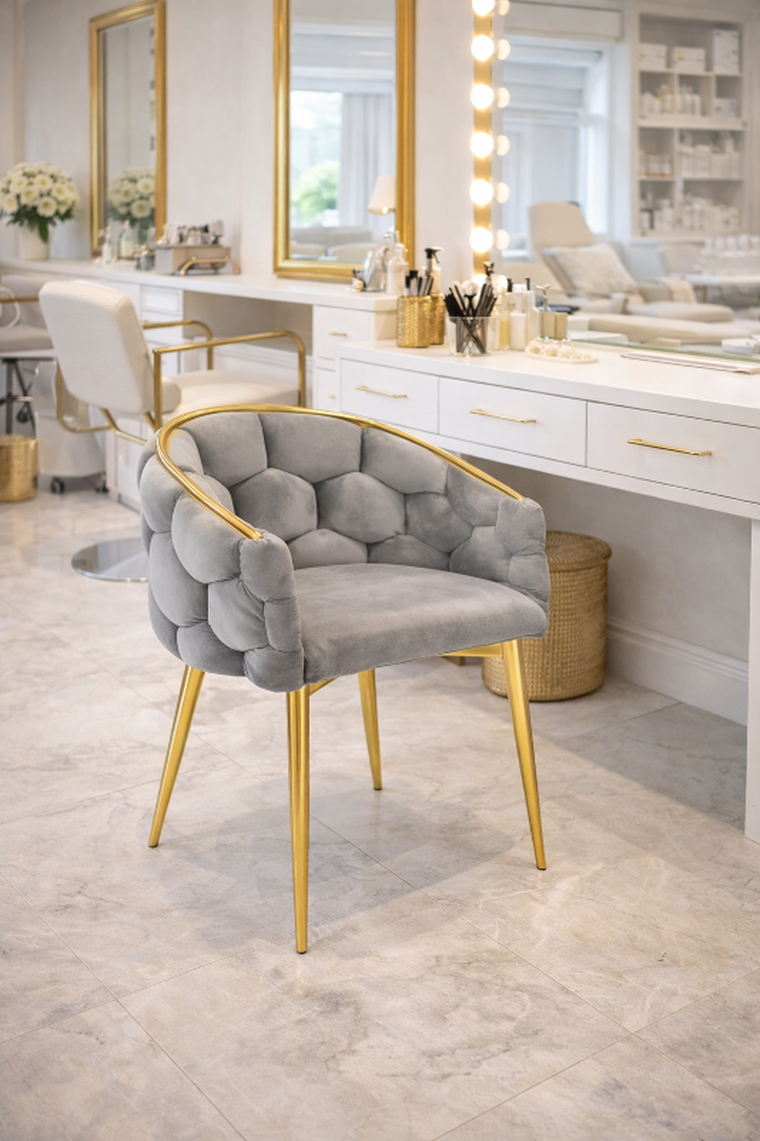 Hedo, Glamour, krzesło welurowe, złote nogi, szare