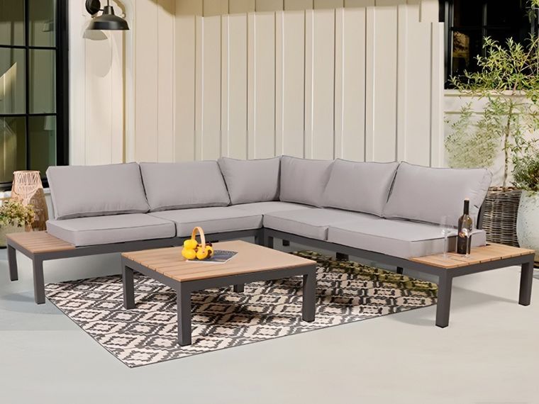 Hedo, narożnik ogrodowy na taras ze stolikiem i poduszkami, 6 osobowy