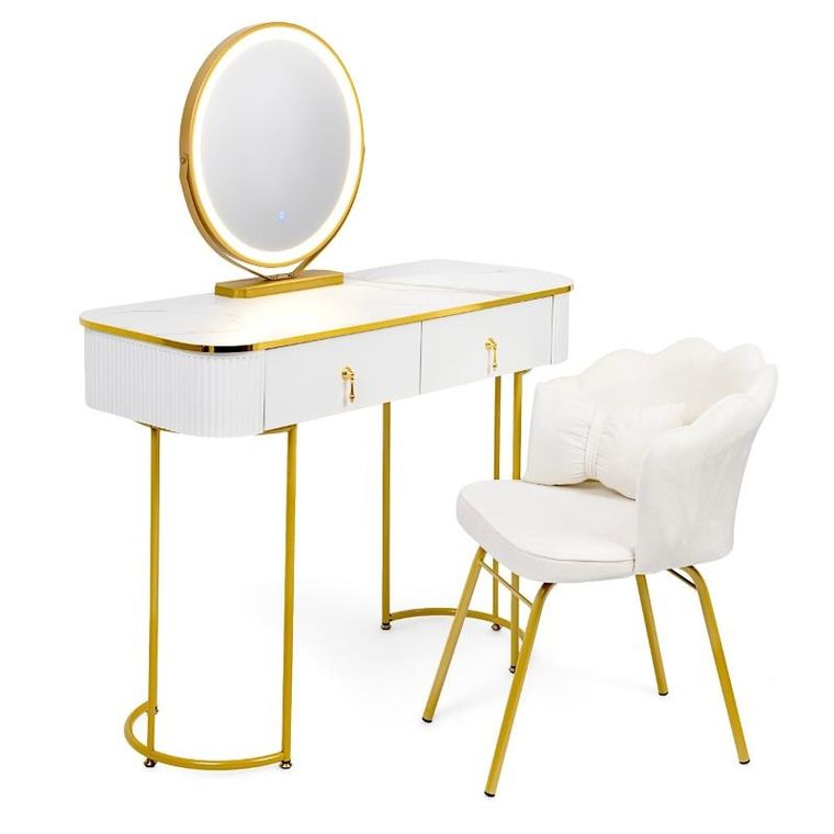 Hedo, Verdrid, toaletka kosmetyczna z lustrem LED, z krzesłem, biała, 100 cm