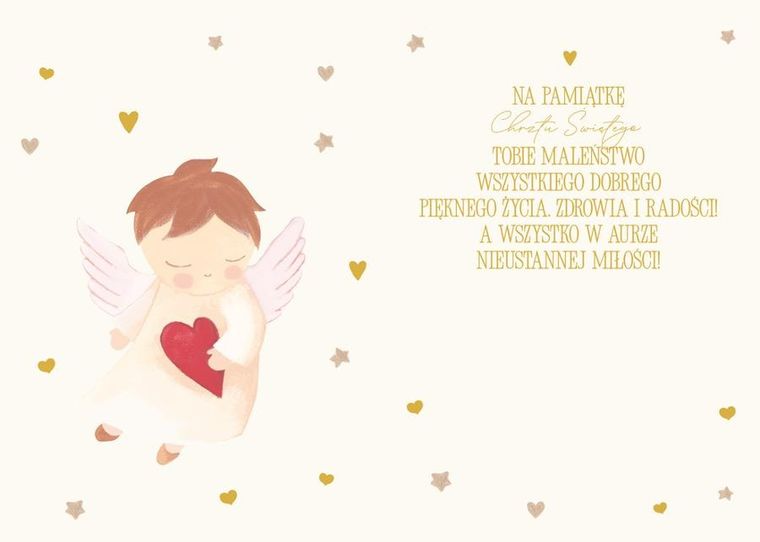 Henry, karnet A5 z kopertą, chrzest, złocony, anioł z serduszkiem