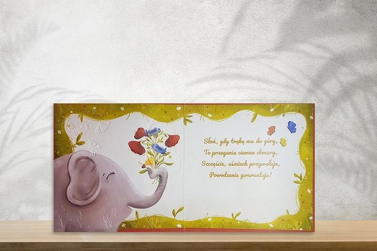 Henry, karnet, słoń z bukietem