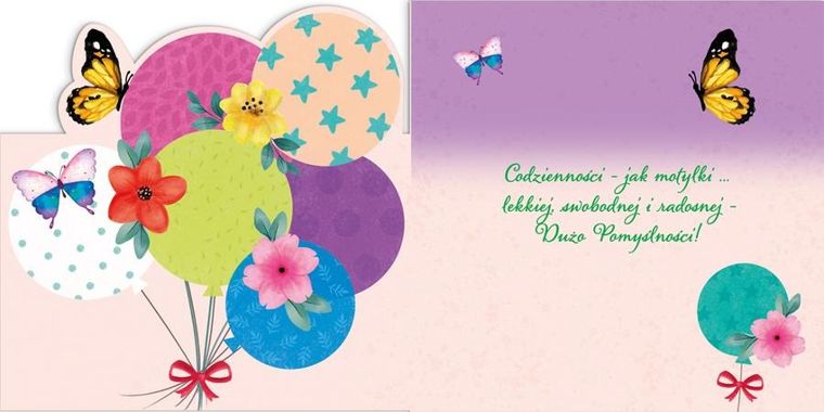 Henry, karnet z kopertą, 15-15 cm, złocony, balony z motylami