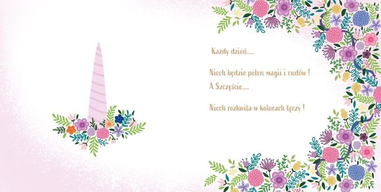 Henry, karnet z kopertą, złocony, urodziny, 15-15 cm, jednorożec