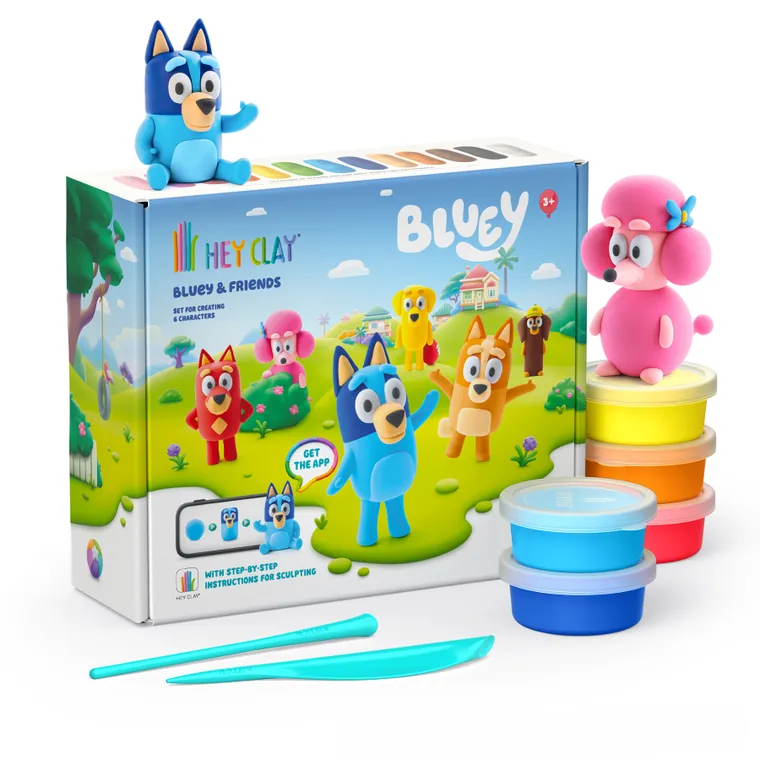 Hey Clay, Bluey, masa plastyczna, 15 szt. + królik i błazenek GRATIS, zestaw promocyjny