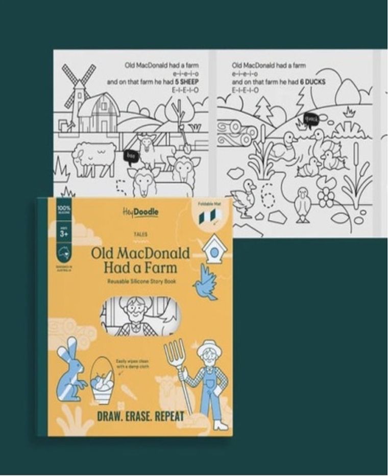 Hey Doodle, książeczka silikonowa do kolorowania, Old MacDonald