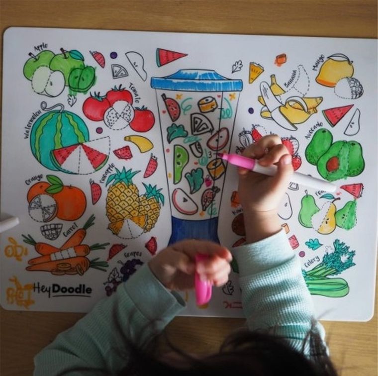 Hey Doodle, mata silikonowa do kolorowania A3, owoce i warzywa
