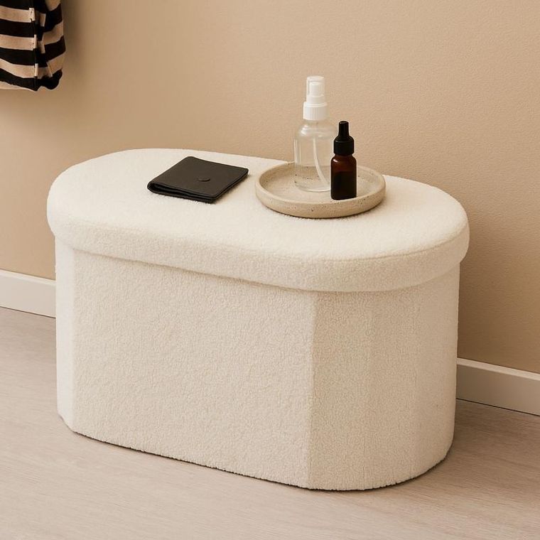 Home Styling Collection, Boucle Bini, podłużna pufa ze schowkiem, 71-39,5-39 cm