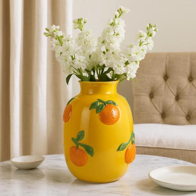 Home Styling Collection, Gort, wazon na kwiaty z pomarańczowym wzorem, żółty, 17-25 cm
