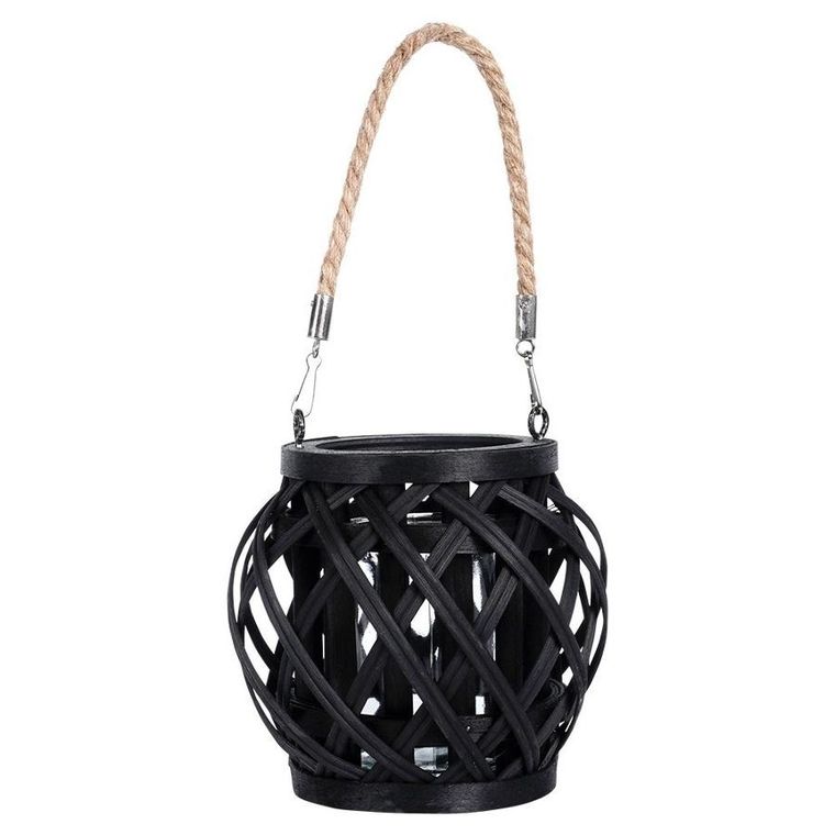 Home Styling Collection, lampion na świeczkę, bambusowy, czarny, 14,5-14 cm