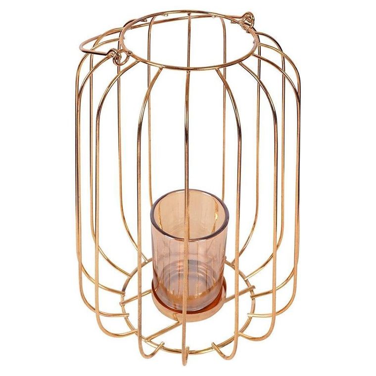 Home Styling Collection, lampion świecznik na świeczkę tealight, metalowy złoty, 21.5 cm