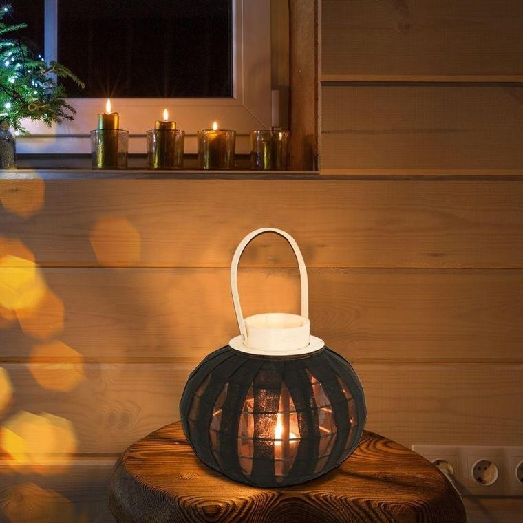 Home Styling Collection, lampion ze szklanym wkładem, czarny, 22-24 cm
