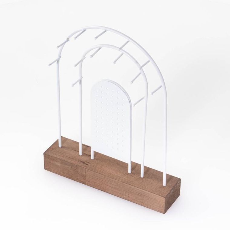 Home Styling Collection, metalowy stojak na biżuterię, drewniana podstawka, 18-4,5 cm