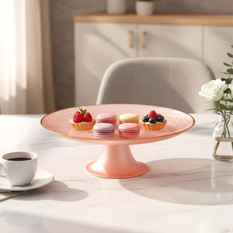 Home Styling Collection, patera na tort, na nóżce, szklana, różowa, 21 cm