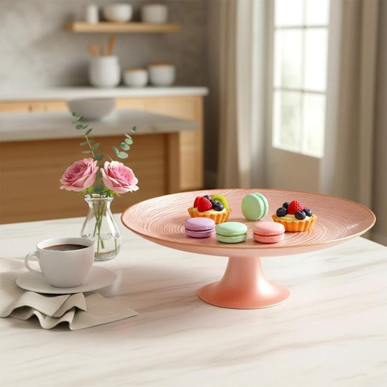 Home Styling Collection, patera na tort, na nóżce, szklana, różowa, 28 cm