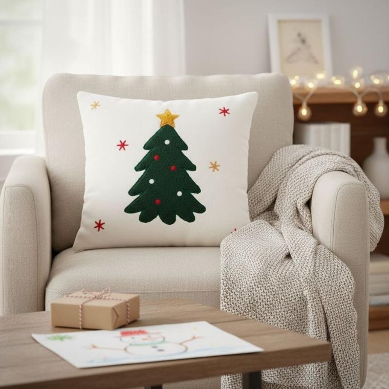 Home Styling Collection, poduszka dekoracyjna, świąteczny wzór, biała, 44-44 cm