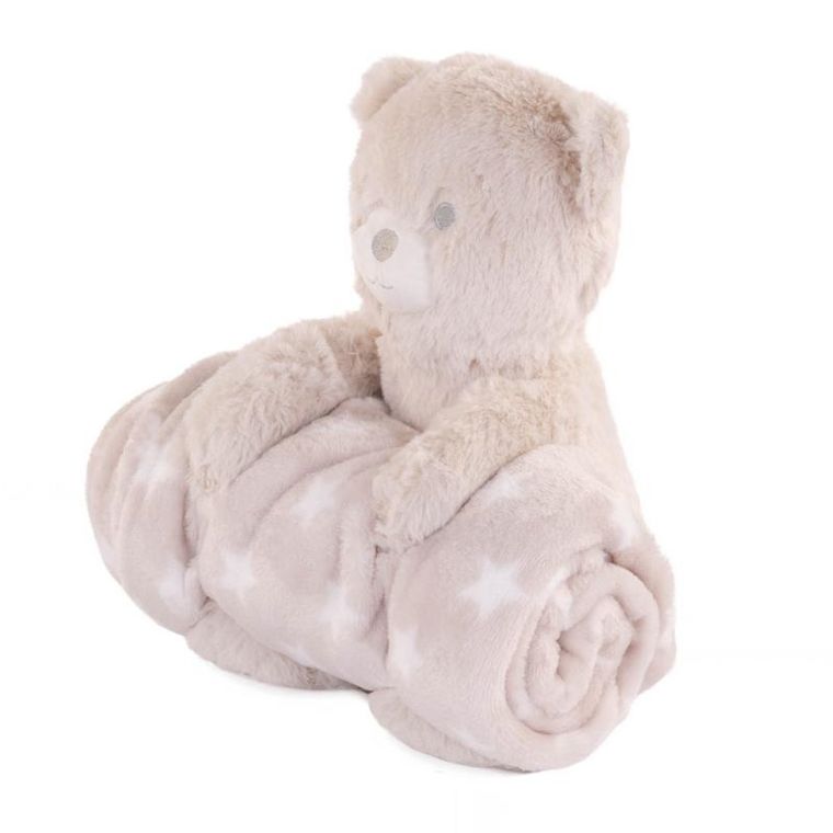 Home Styling Collection, polarowy koc z maskotką, beżowy, 75-100 cm