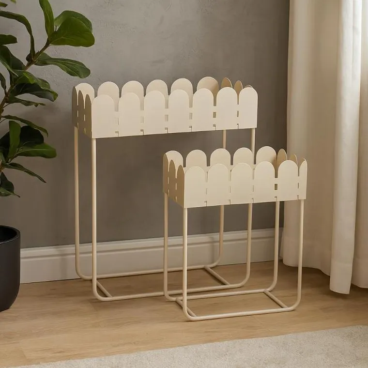 Home Styling Collection, Sense, zestaw 2 metalowych kwietników stojących z falowanym brzegiem
