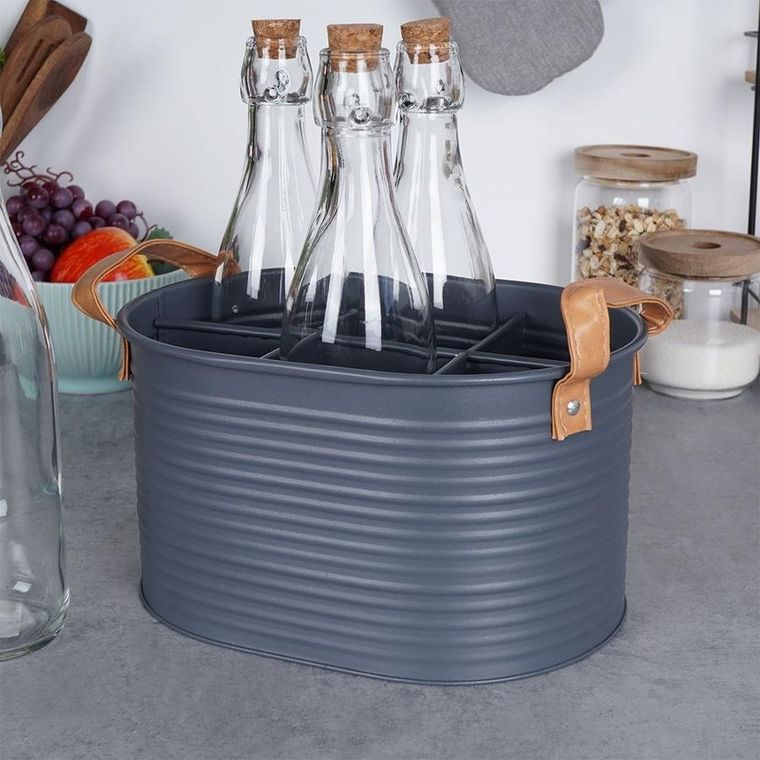 Home Styling Collection, skrzynka na butelki, metalowa, szara