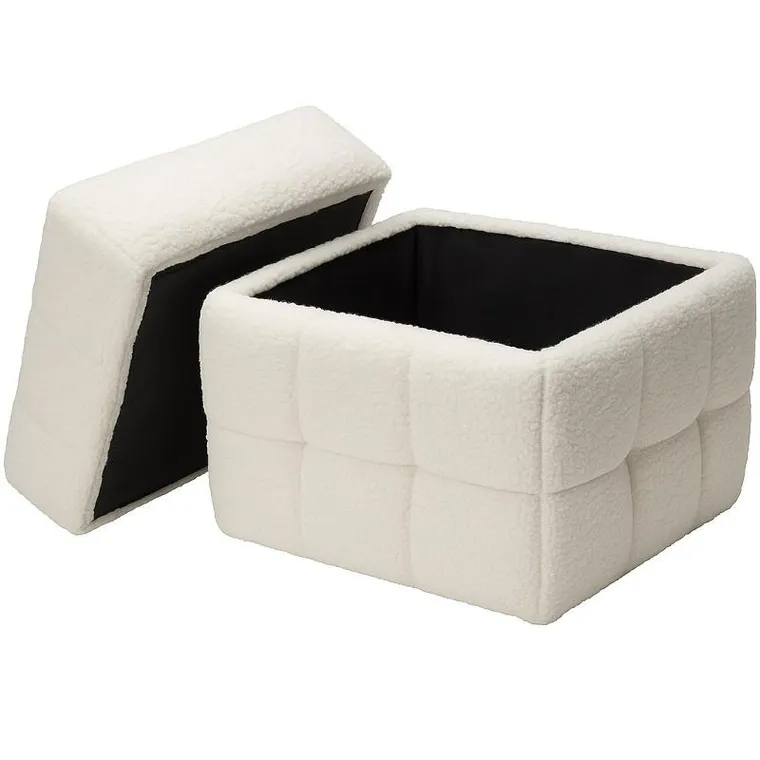 Home Styling Collection, Square, pufa ze schowkiem kostka, tapicerka baranek, 38-38-37 cm