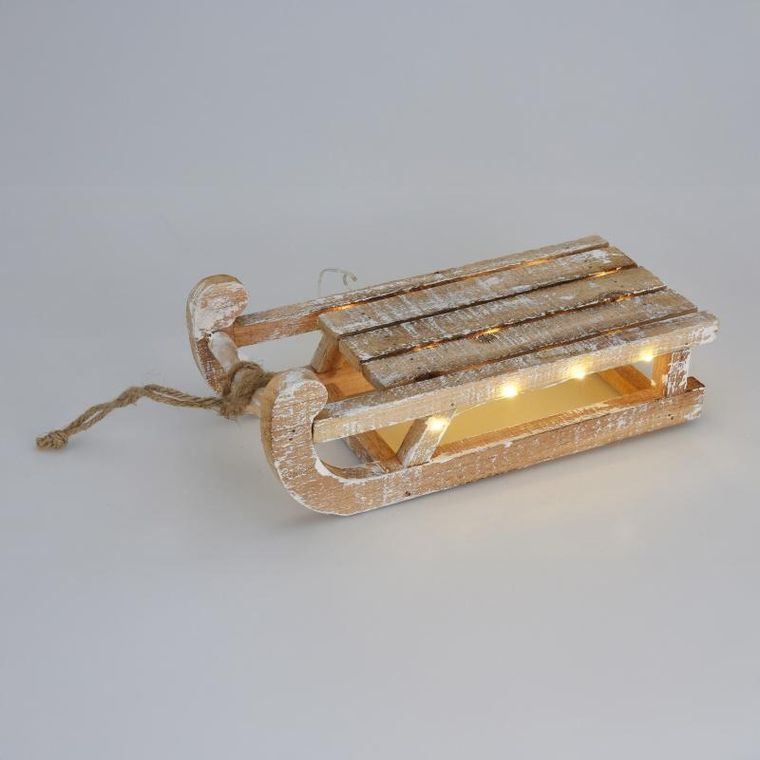 Home Styling Collection, świąteczna dekoracja drewniana z LED, sanie, 32-25-11 cm