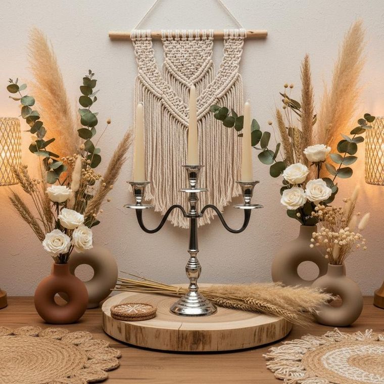 Home Styling Collection, świecznik trójramienny, srebrny, 30 cm