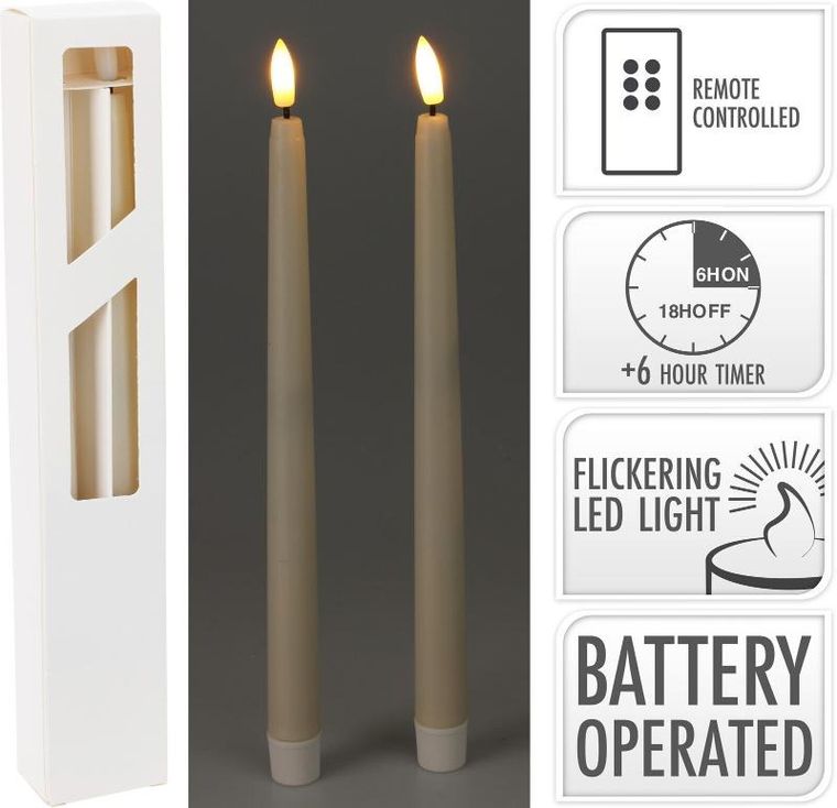 Home Styling Collection, woskowane świece stołowe z led, 27 cm