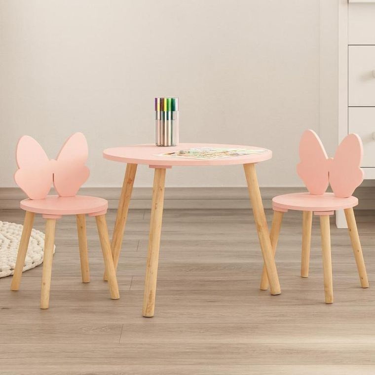 Home Styling Collection, zestaw mebli dziecięcych z różową kokardą, stolik + krzesła, 2 szt.