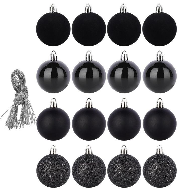 Home Styling Decoration, bombki choinkowe, nietłukące, czarne, 5 cm, 16 szt.