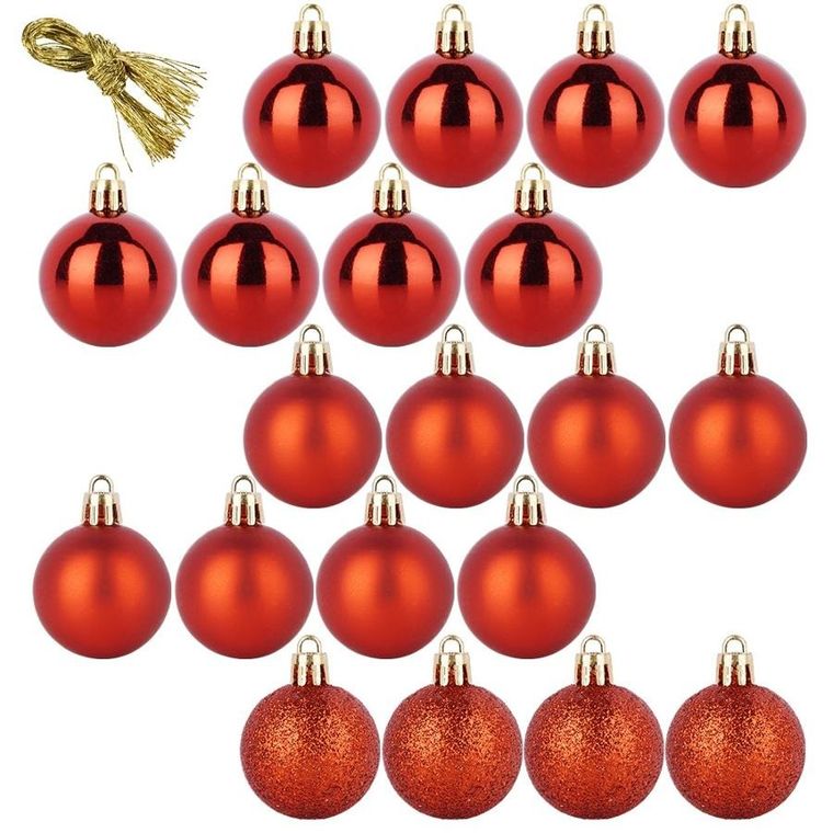 Home Styling Decoration, bombki choinkowe, nietłukące, czerwone, 4 cm, 20 szt.