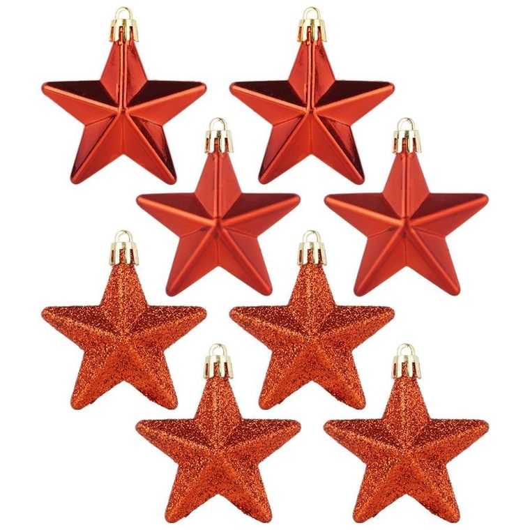Home Styling Decoration, bombki choinkowe, nietłukące, gwiazdki, czerwone, 6,5 cm, 8 szt.