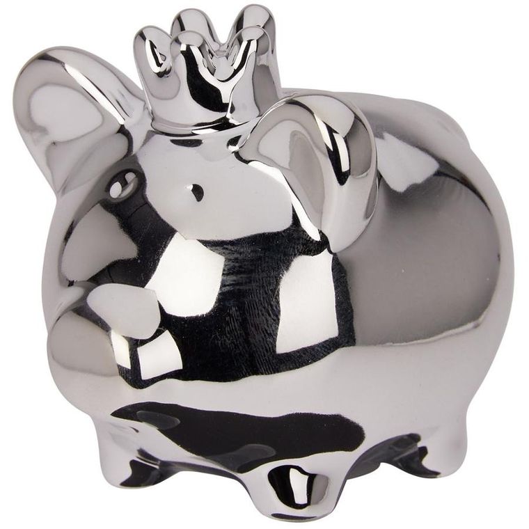 Home Styling Decoration, skarbonka, ceramiczna, srebrna, 9,5-7-8,5 cm