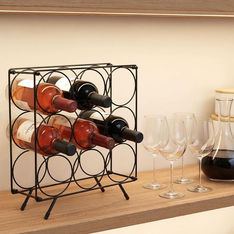 Home Styling Decoration, stojak na wino, metalowy, czarny, 9 butelek