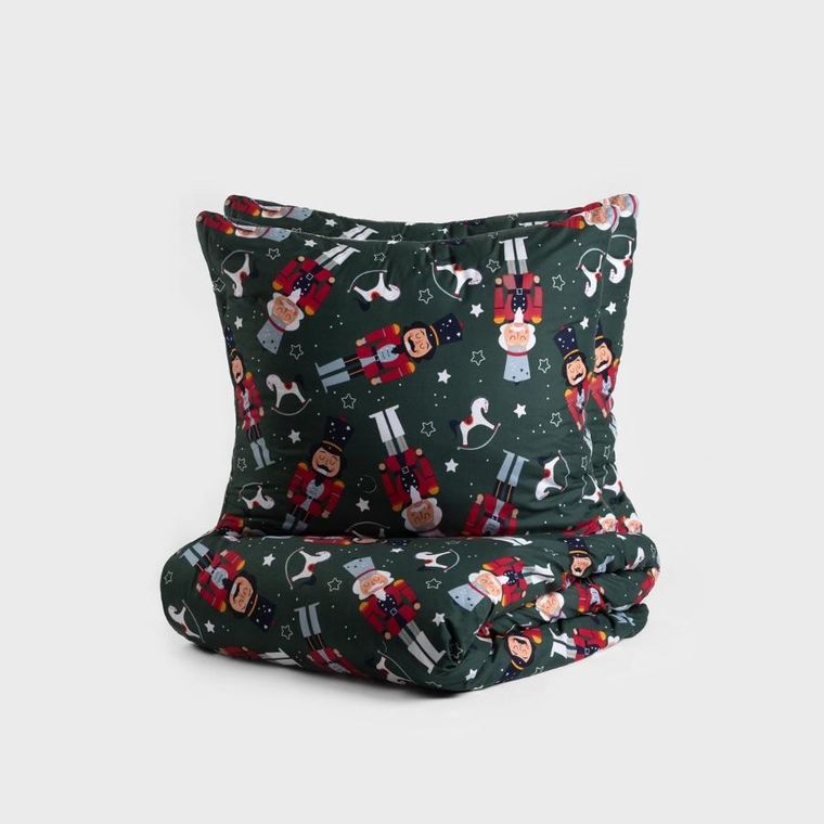 Homla, Aitona, pościel, z mikrofibry zielona z motywem świątecznym, 200-220 cm