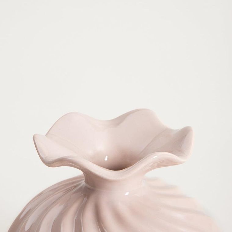 Homla, Aurelia, wazon, z falista górą beżowy, 16,5-16,5-19 cm