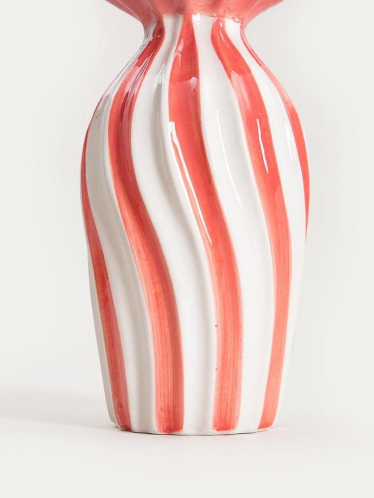 Homla, Aurelia, wazon, z falistą górą biało-koralowy, 13,5X13,5-25,5 cm