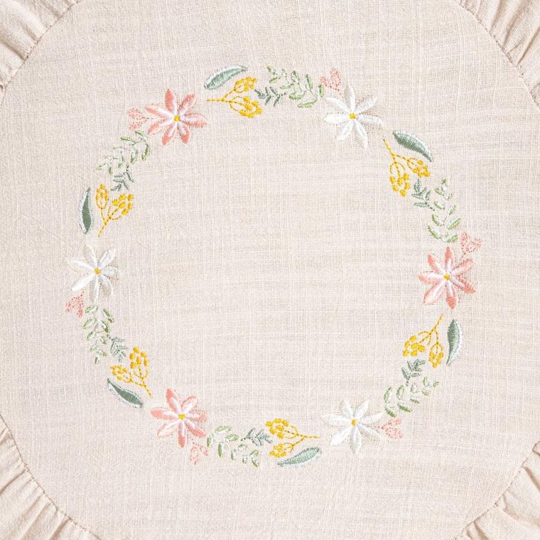 Homla, Banf, poduszka, ecru bawełniana z dekoracyjnym haftem, 38 cm
