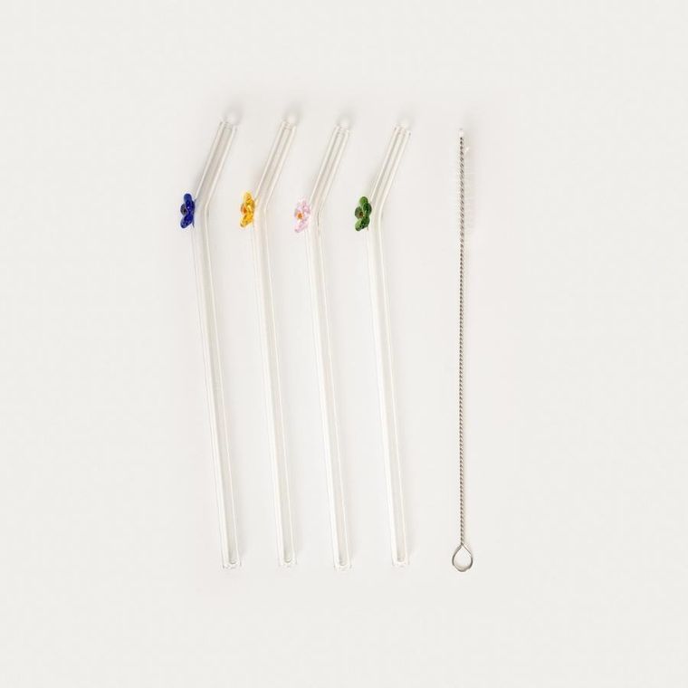 Homla, Blanca, zestaw słomek, z kolorowymi kwiatkami, 4 szt.
