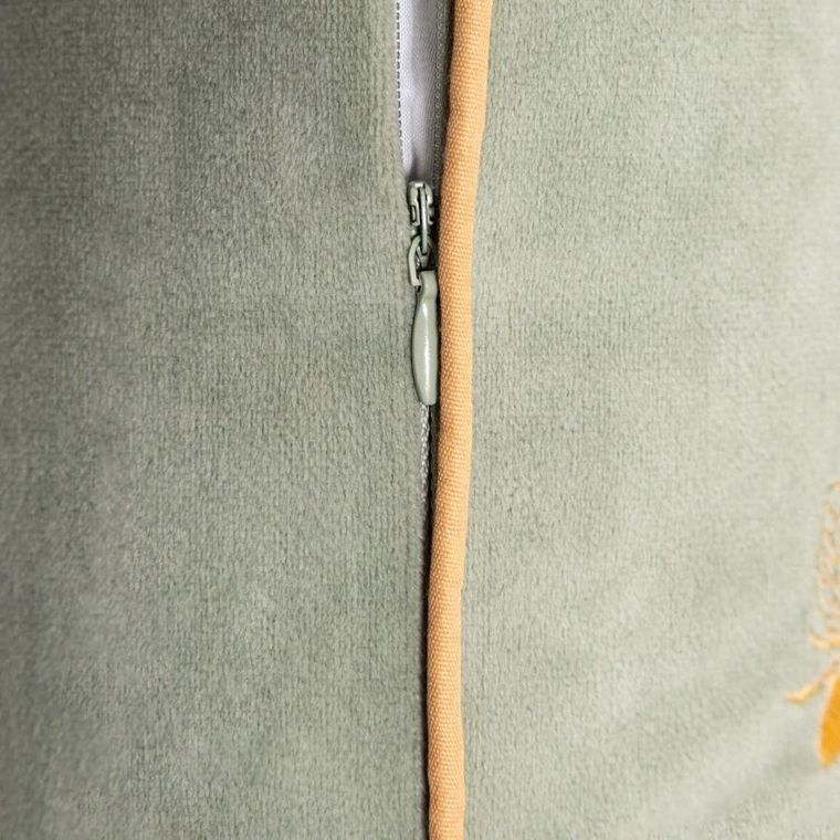 Homla, Camilla, poszewka, welurowa pistacjowa z haftowanymi pszczołami, 45-45 cm