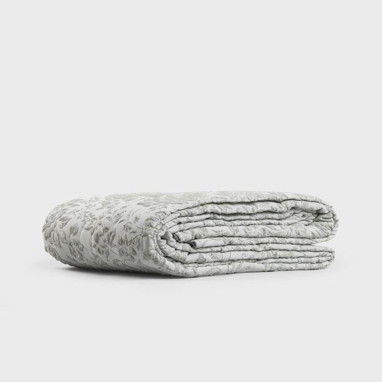 Homla, Claro, narzuta, żakardowa w kwiatowy wzór pistacjowa, 200-220 cm