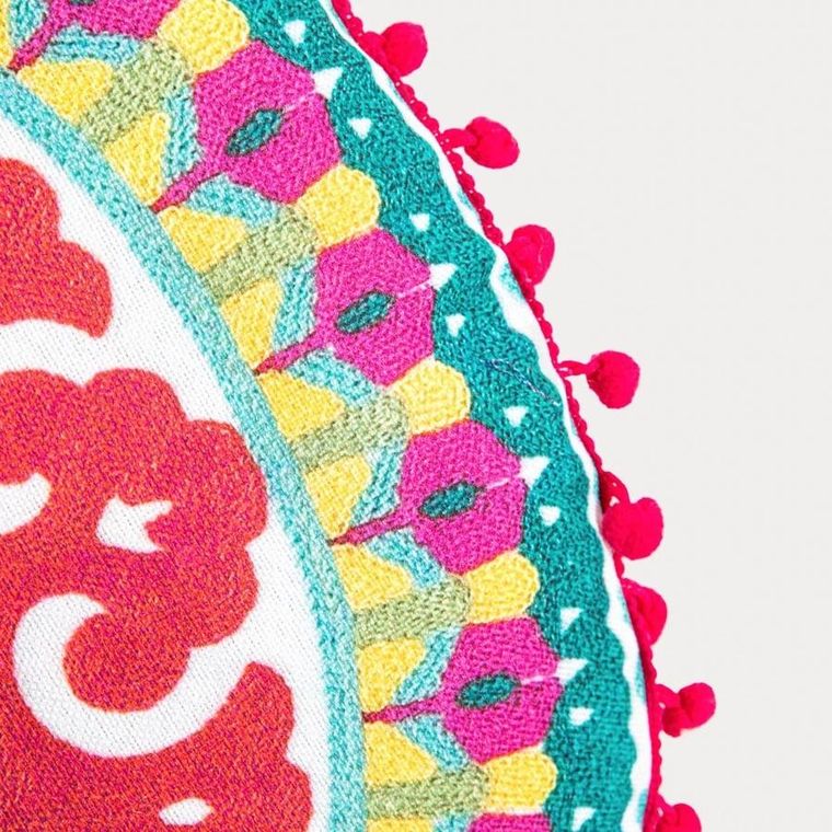 Homla, Consuela, poduszka, z kolorowym kwiatowym wzorem i pomponami, 45 cm