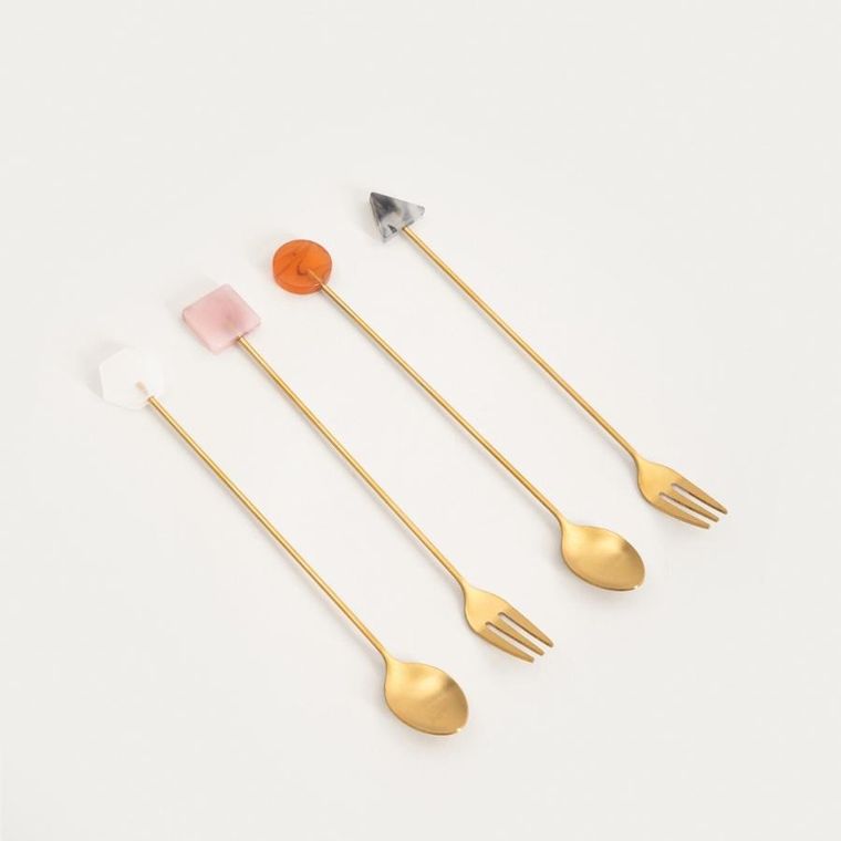 Homla, Dorelle, zestaw sztućców deserowych, złotych z ozdobnymi elementami, 4 szt.