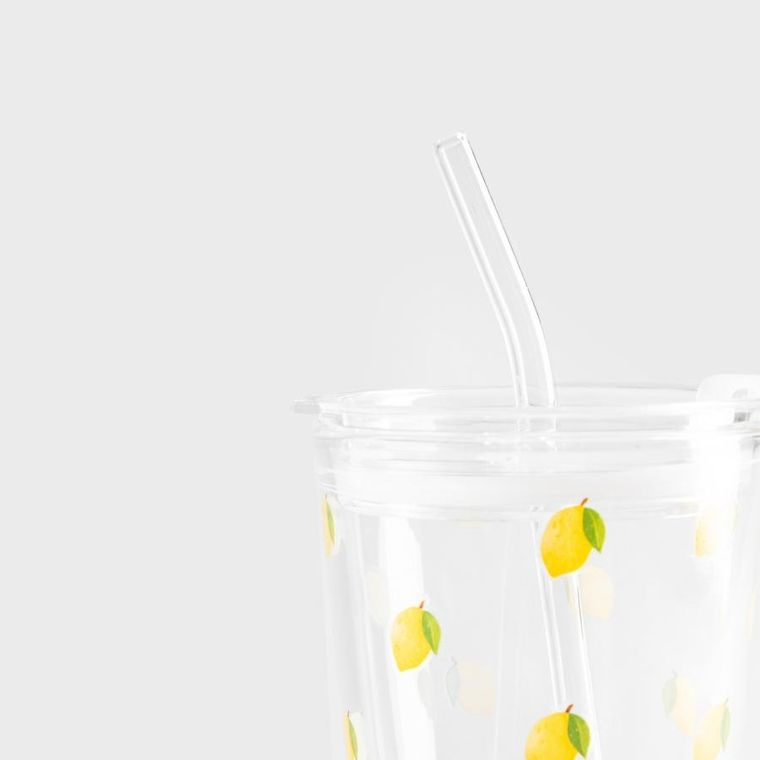 Homla, Embo Summer, szklanka ze słomką w cytrynki, 0,4l, 745904