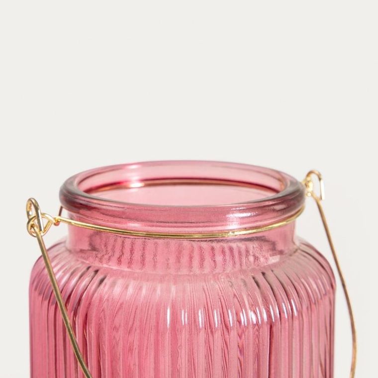 Homla, Fig, lampion, ryflowany z zawieszką różowy, 10-11 cm