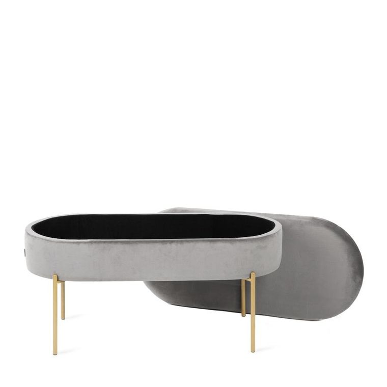 Homla, Layla, Ławka welurowa szara ze schowkiem 91,5-41-46.5 cm