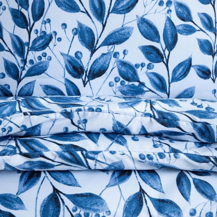 Homla, Luna, pościel, z mikrofibry w niebieskie liście, 160-200 cm