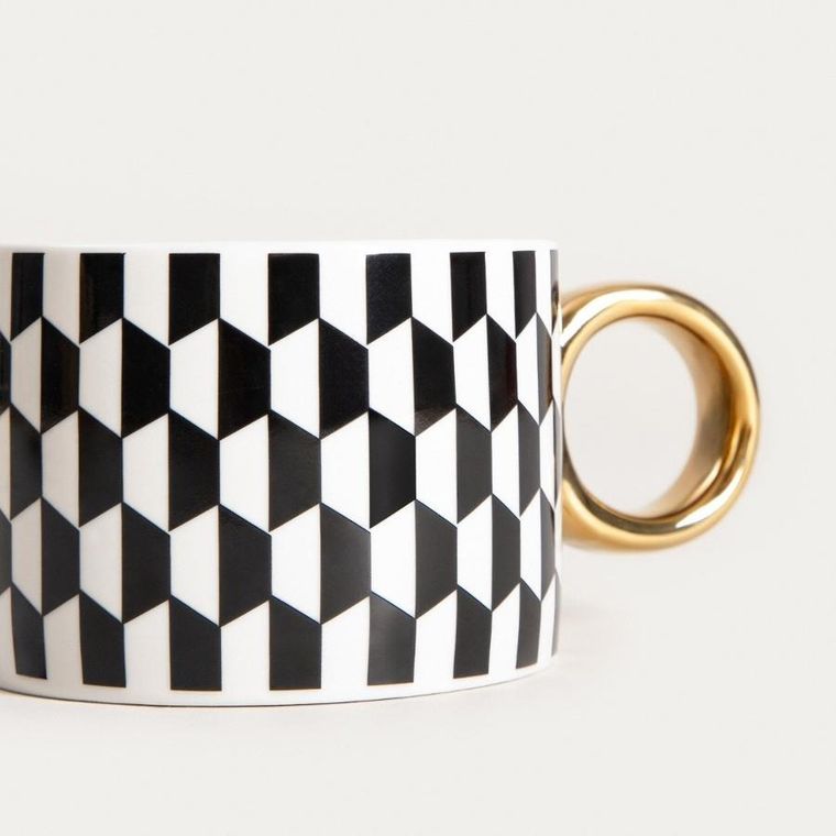 Homla, Lunya, filiżanka, ze spodkiem, czarno-białe wzorki, 0,2l