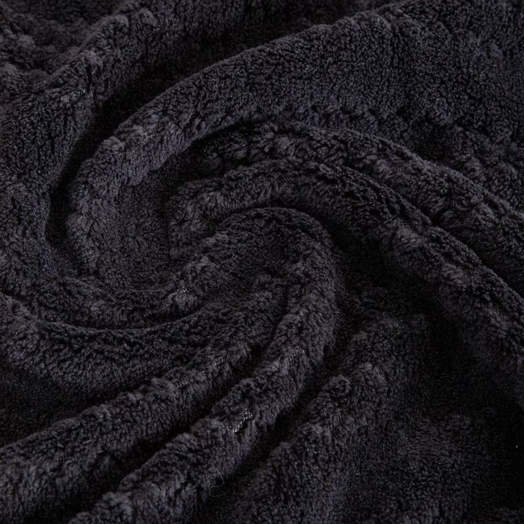 Homla, Mavro, koc miękki czarny z ozdobnym przeszyciem i lamówką, 150-200 cm